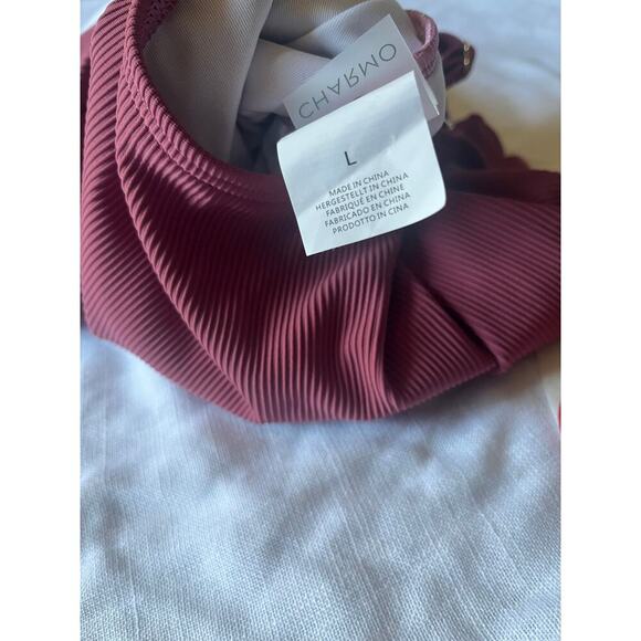 Scalloped Ribbed One Piece Swimsuit Square Neck Modest Bathing Suit Size Large - Picture 6 of 8